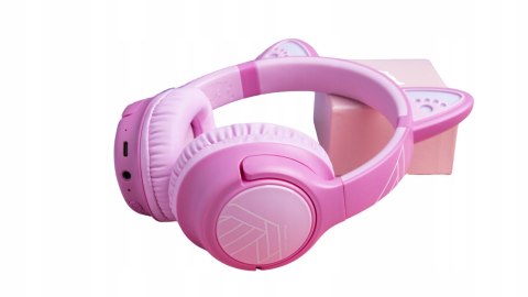 Słuchawki nauszne PowerLocus Bobo Cat bezprzewodowe różowe LED dla dzieci