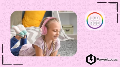 Słuchawki nauszne PowerLocus PLED bezprzewodowe różowe LED dla dzieci
