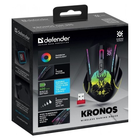 Defender Mysz gamingowa bezprzewodowa KRONOS GM-695 RF 1600DPI 7P