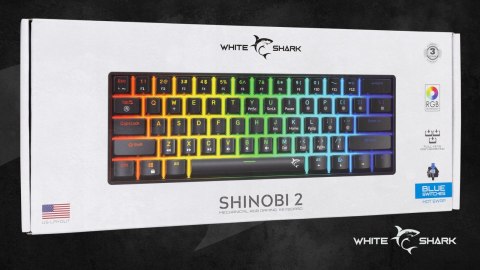 Klawiatura gamingowa White Shark Shinobi 2 Black USB Blue Switch RGB US