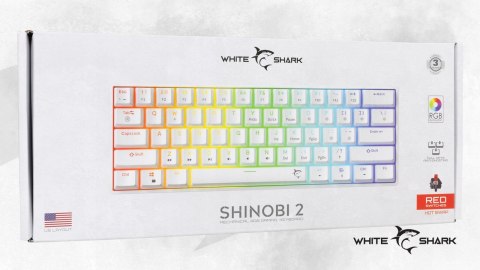 Klawiatura gamingowa White Shark Shinobi 2 White USB Red Switch RGB US