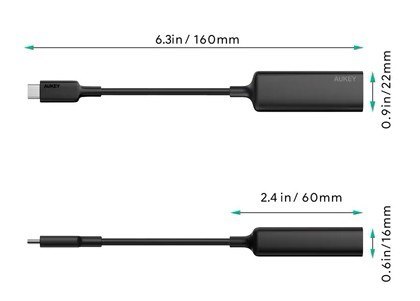 AUKEY CB-A30 aluminiowa karta sieciowa USB-C Gigabit 10/100/1000 Mbps RJ45 | 1 Gb/s | USB 3.0 Typ C | diody LED