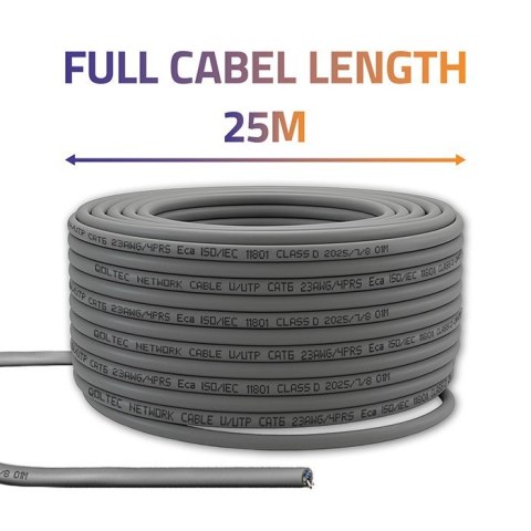 Qoltec Kabel Patchcord sieciowy skrętka UTP | Miedziany Cu | CAT6 | Highspeed 1Gb/s | LAN | 25m | Szary
