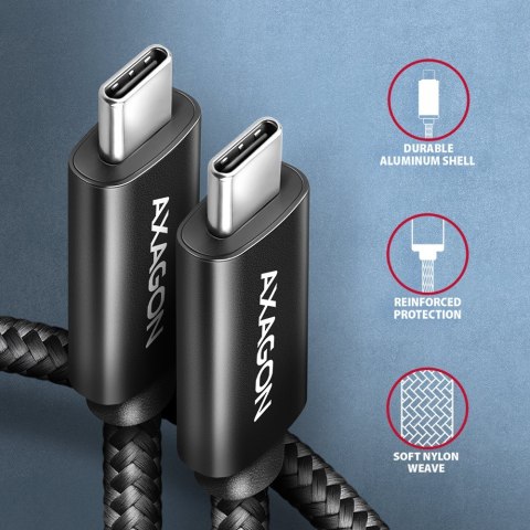 AXAGON BUCM4X-CM05AB Kabel USB-C - USB-C, USB4 Gen 3x2 0.5m, PD 240W, 8K HD, ALU, oplot Czarny
