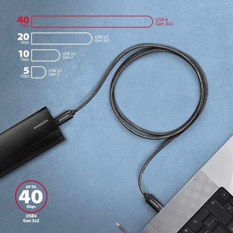 AXAGON BUCM4X-CM05AB Kabel USB-C - USB-C, USB4 Gen 3x2 0.5m, PD 240W, 8K HD, ALU, oplot Czarny
