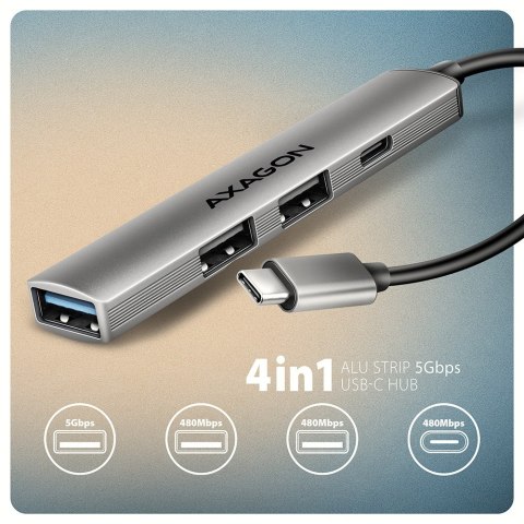 AXAGON HUE-STC HUB 4-portowy 1x USB-A 5Gbps, 2x USB2.0 + 1x USB-C 2.0, 12cm kabel USB-C