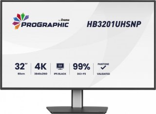 IIYAMA Monitor 31.5 cala ProGraphic HB3201UHSNP-B1 4K,IPS BLACK 2.0,450cd,VESA USB-c dock(PD:96W),HDMI,DP,DAISY/CHAIN,4xUSB,RJ45,3000:1