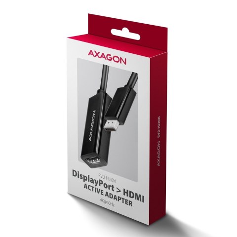 AXAGON RVD-HI20N Adapter aktywny DisplayPort -> HDMI 1.4, 4K/60Hz, kabel 15cm