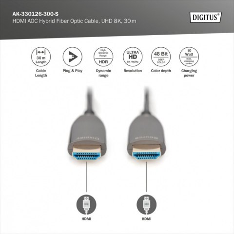 Digitus Kabel połączeniowy hybrydowy AOC HDMI 2.1 Ultra High Speed 8K/60Hz UHD HDMI A/HDMI A M/M 30m Czarny