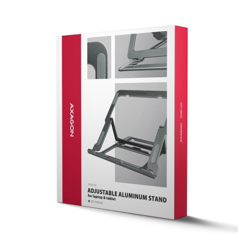 AXAGON STND-LAG Podstawa do laptopów aluminiowa 10-17,3 cala 8 regulowanych pozycji, Szara