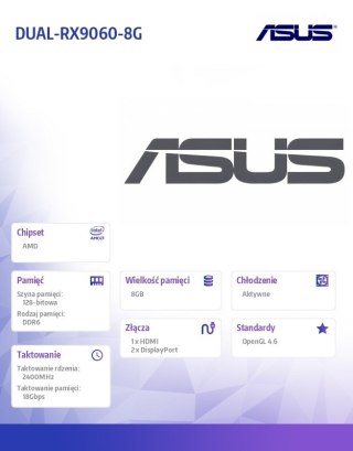 Asus Karta graficzna Dual Radeon RX 9060 8GB GDDR6 HDMI/2DP
