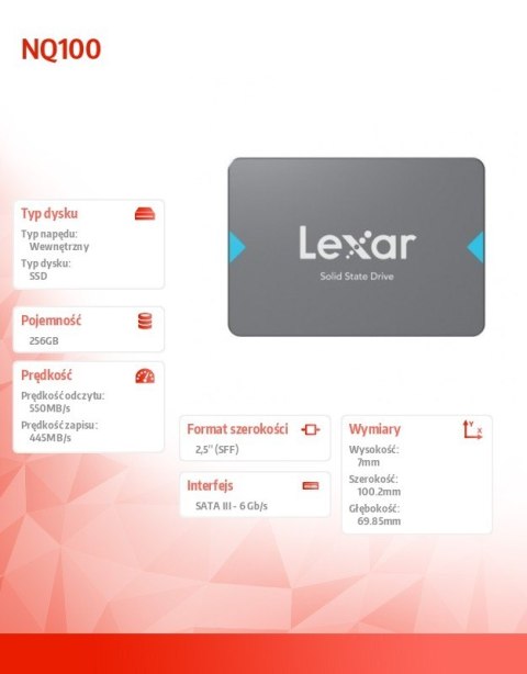 Lexar Dysk SSD NQ100 256GB SATA3 2.5' 550/445MB/s
