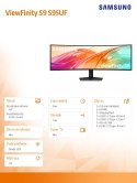 Samsung Monitor 49 cali ViewFinity S95UF VA 5120x1440 DQHD 32:9 2xHDMI 1xDP 1xUSB-C 1xUSB-B 3xUSB-A 5ms 120Hz zakrzywiony głośniki 3YOn-