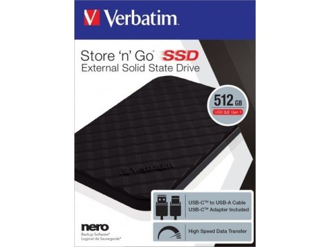 Verbatim Dysk zewnętrzny Store n Go 512GB 2,5'' USB-C 3.2 Czarny