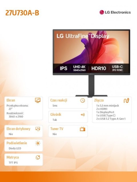 LG Electronics Monitor 27 cali 27U730A-B