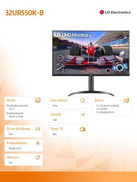 LG Electronics Monitor 32 cale 32UR550K-B