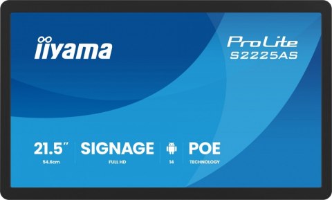 IIYAMA Monitor 21.5 cala ProLite S2225AS-B1 IPS,FHD,A14,24/7,RJ45,500cd2, USB-C,2x5W,iiSignage, WI-FI