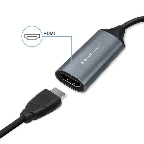 Qoltec Adapter USB-C USB-A | HDMI | 4K 30Hz | aluminium