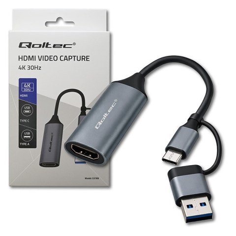 Qoltec Adapter USB-C USB-A | HDMI | 4K 30Hz | aluminium