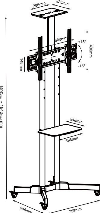 TB Stand wózek TV TB-ST1 do telewizora do 75 cali 45kg max VESA 600x400