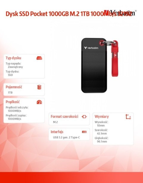Verbatim Dysk SSD Pocket 1000GB M.2 1TB 1000Mb/s 32192
