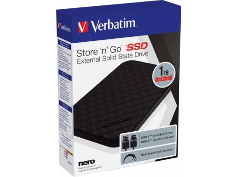 Verbatim Dysk zewnętrzny SSD Store N Go 1TB 2,5" USB-C 3.2 Czarny 53230