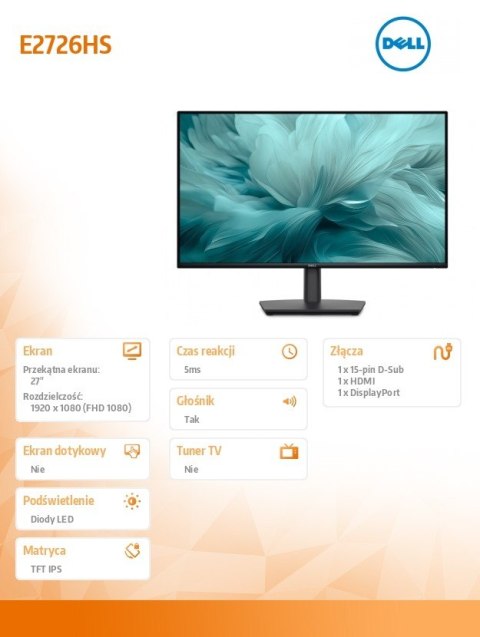 Dell Monitor Pro E2726HS 27 LED VA 1920x1080/HDMI/DP/VGA/3Y