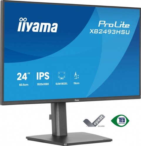 IIYAMA Monitor 23.8 cala XB2493HSU-B1 IPS.HDMI.DP.2x2W.USBx2, 350cd,1500:1, HAS 150/PIVOT