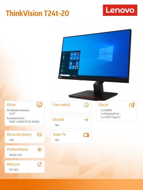 Lenovo Monitor 23.8 ThinkVision T24t-20 WLED LCD 62C5GAT1EU