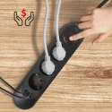 Maclean Listwa zasilająca MCE394 B, 1,5m|3 gniazda + 3xUSB. 110-240V AC 50/60Hz, 2.1A max 2500W, czarna