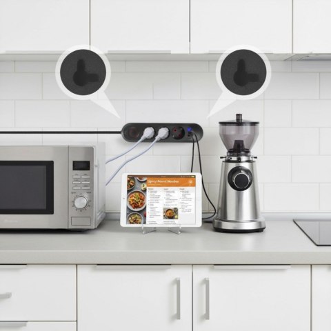 Maclean Listwa zasilająca MCE394 B, 1,5m|3 gniazda + 3xUSB. 110-240V AC 50/60Hz, 2.1A max 2500W, czarna