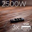 Maclean Listwa zasilająca MCE394 B, 1,5m|3 gniazda + 3xUSB. 110-240V AC 50/60Hz, 2.1A max 2500W, czarna