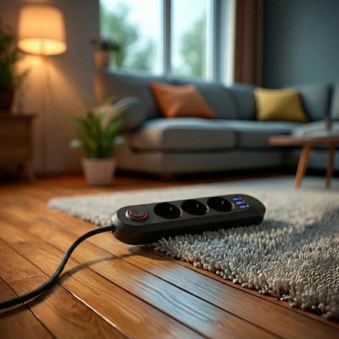 Maclean Listwa zasilająca MCE394 B, 1,5m|3 gniazda + 3xUSB. 110-240V AC 50/60Hz, 2.1A max 2500W, czarna