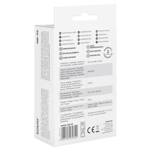 Savio Mysz bezprzewodowa MB-05 2.4 GHz Biała