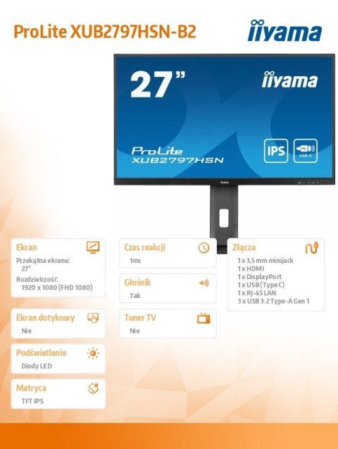 IIYAMA Monitor 27 cali XUB2797HSN-B2 + Norton Small Business card 250G PL