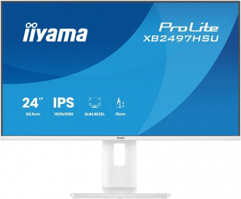 IIYAMA Monitor ProLite 23.8 cala XB2497HSU-W1 IPS,FHD,HDMI,DP,120Hz,350CD,2xUSBv3.2, 2xUSB-C, GW 5lat, HAS 150/PIVOT, BIAŁY