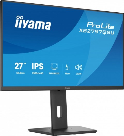 IIYAMA Monitor ProLite 27 cali XB2797QSU-B1 IPS,QHD,2xHDMI,DP,350cd,75Hz,1000:1, USB HUB,x4 ((2x Type-A v.3.2 Gen 1 (5Gbps, 4.5W) 