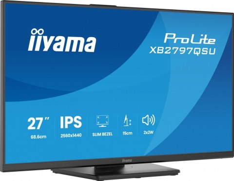 IIYAMA Monitor ProLite 27 cali XB2797QSU-B1 IPS,QHD,2xHDMI,DP,350cd,75Hz,1000:1, USB HUB,x4 ((2x Type-A v.3.2 Gen 1 (5Gbps, 4.5W) 