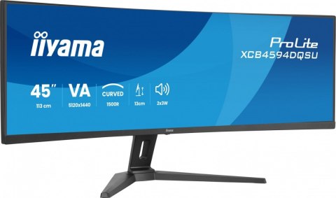 IIYAMA Monitor ProLite 44.5 cala XCB4594DQSU-B1 ,VA,DQHD,2xDP,2xHDMI,1500R,32:9, 450 cd/m2, 3000:1, USB HUB x4 (2x Type-A, 2x Typ