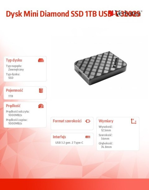 Verbatim Dysk Mini Diamond SSD 1TB USB-C 32025