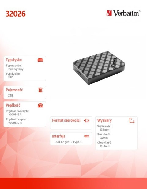 Verbatim Dysk SSD Mini Diamond 2TB USB-C 2TB 32026
