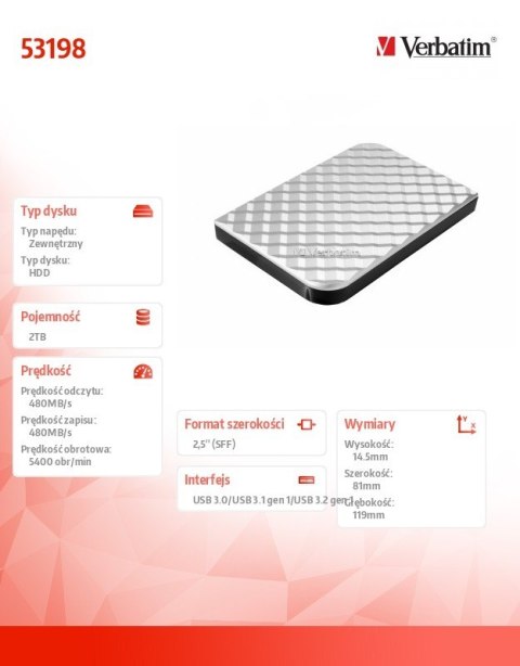 Verbatim Dysk Store n GO 2TB USB 3.0 53198