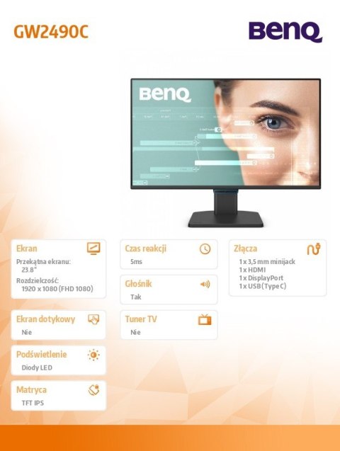 Benq Monitor 23.8 cala GW2490C LED 5ms/IPS/HDMI/USB/144Hz