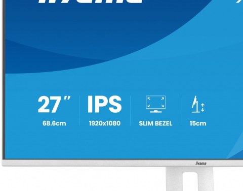 IIYAMA Monitor 27 cali XB2797HSU-W1 IPS, FHD, HDMI, DP, 120Hz, 2xUSBv3.2, 2xUSB-C, 350 CD, x2W, HAS 150/PIVOT, Biały