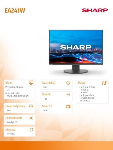 Sharp Monitor biznesowy MultiSync DD-EA241W 24 cale Czarny