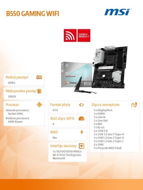 MSI Płyta główna B550 GAMING WIFI 4DDR4 HDMI/DP ATX