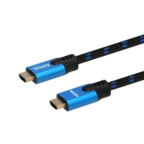 Savio Kabel HDMI (M) v2.1, 1,8m, 8K, miedź, niebiesko-czarny, złote końcówki, ethernet/3D, CL-142
