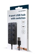 Gembird HUB 4-portowy USB 2.0 z przełącznikami, czarny