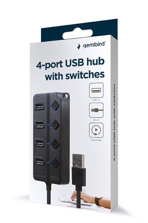 Gembird HUB 4-portowy USB 2.0 z przełącznikami, czarny