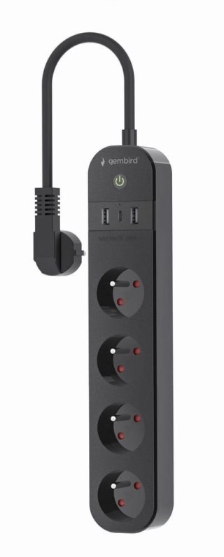Gembird Inteligentna listwa zasilająca Tuya 4xFR 2xUSB-A 1xUSB-C Czarna